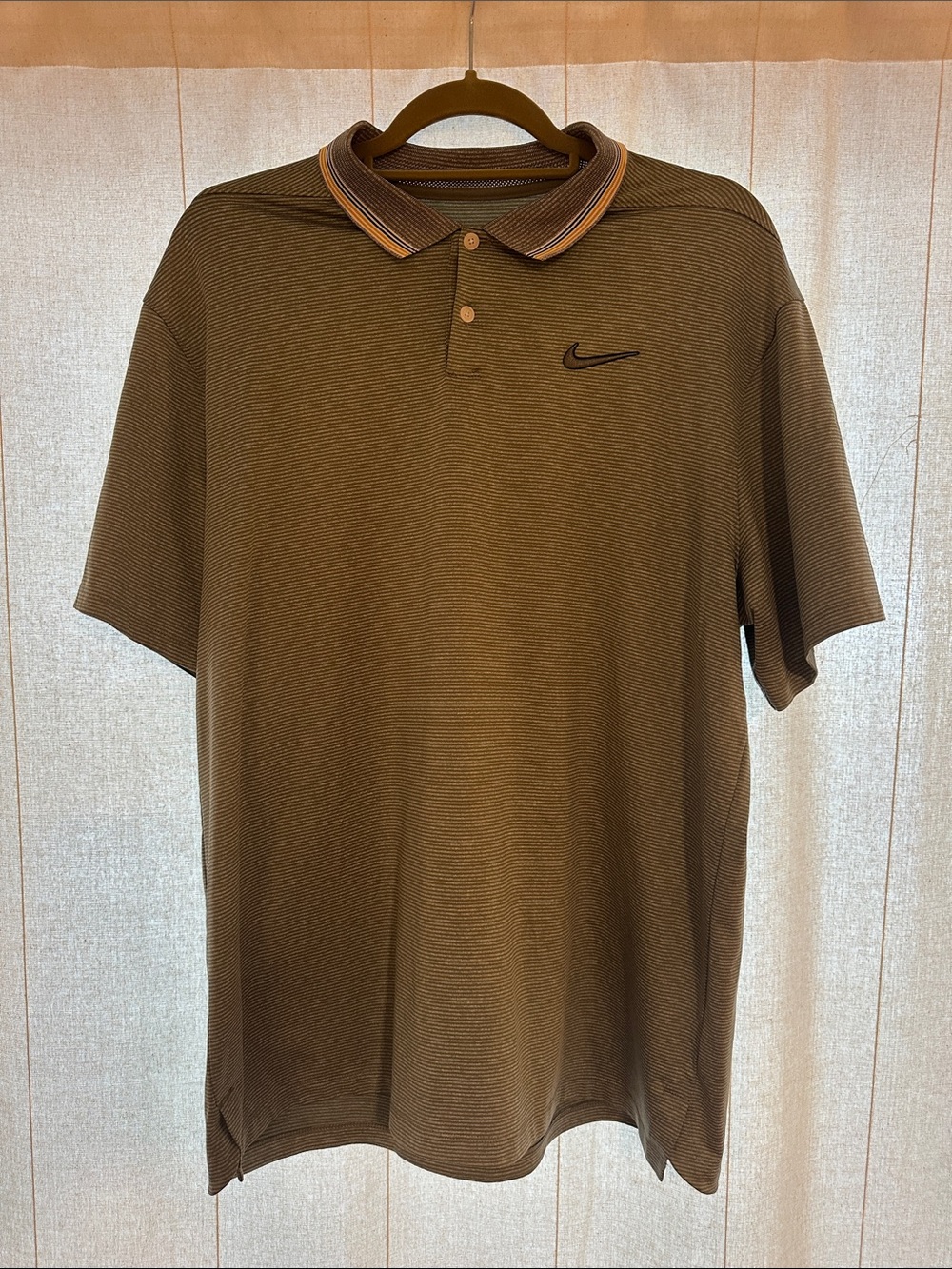 Nike Men's Olive Brown Polo with Striped Contrast Collar